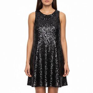 Carmen Marc Valvo Womens Black Silk Sequin Sleeveless Dress Size 10